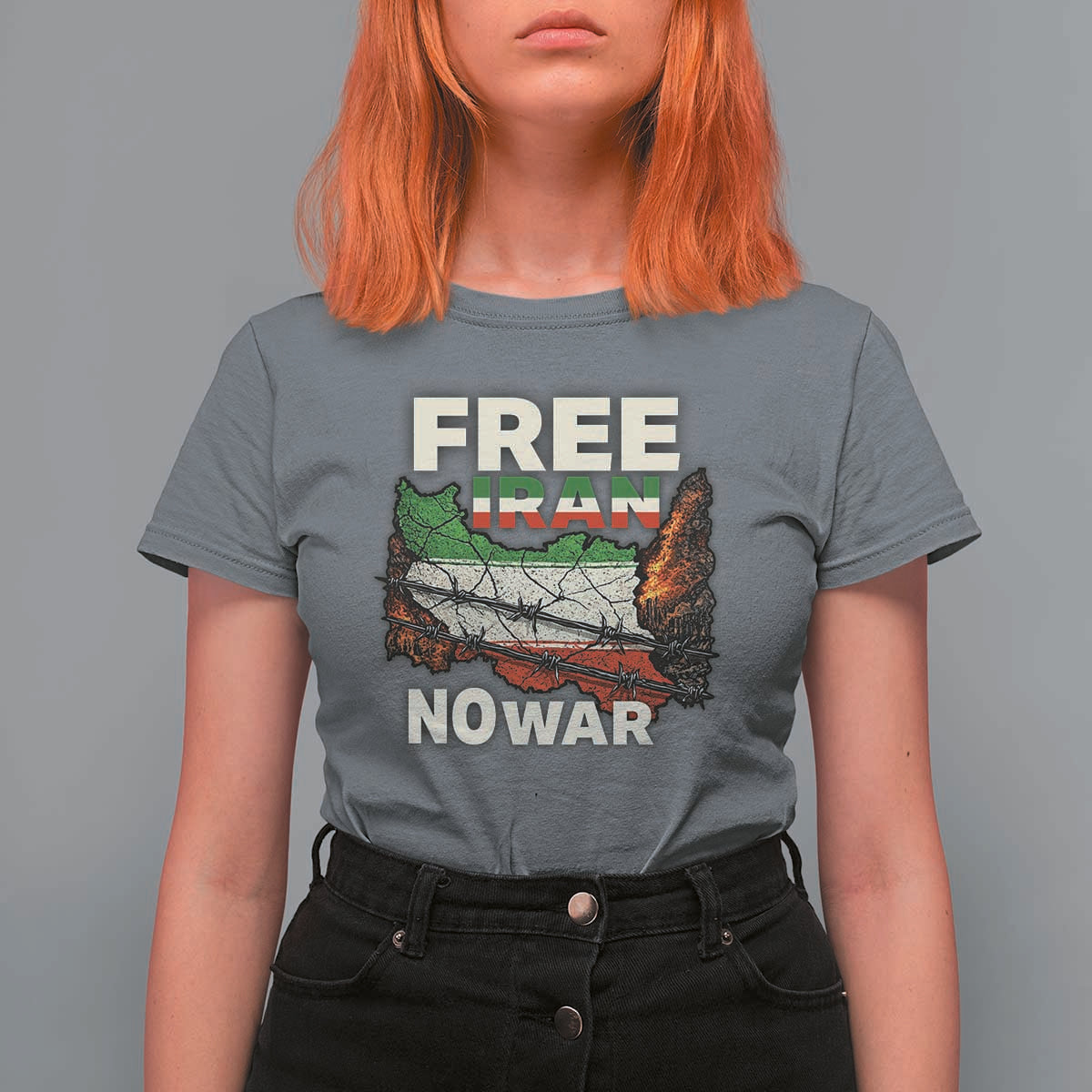 Free Iran No War Protest Graphic T Shirt For Women Barbed Wire Freedom Human Rights Solidarity