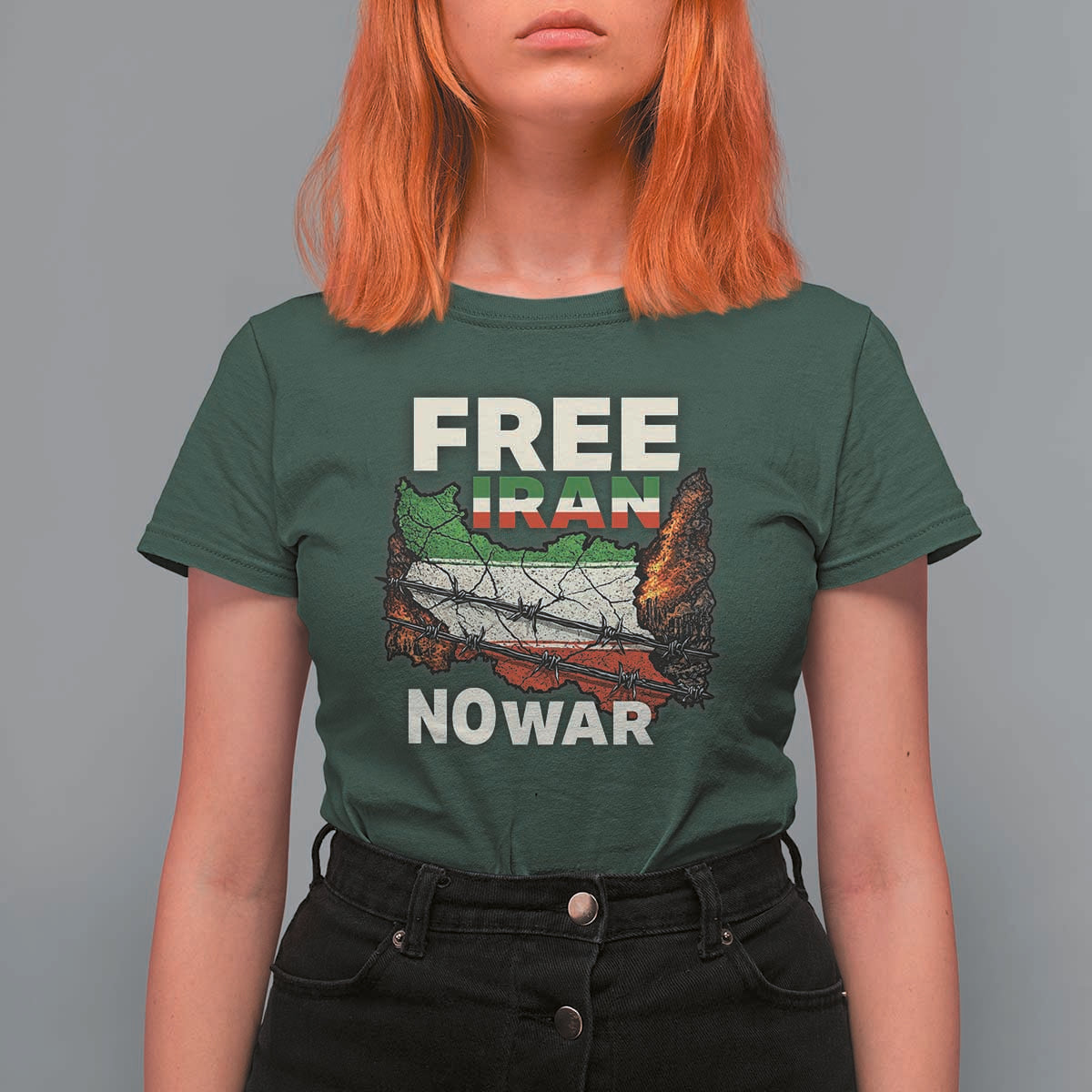Free Iran No War Protest Graphic T Shirt For Women Barbed Wire Freedom Human Rights Solidarity