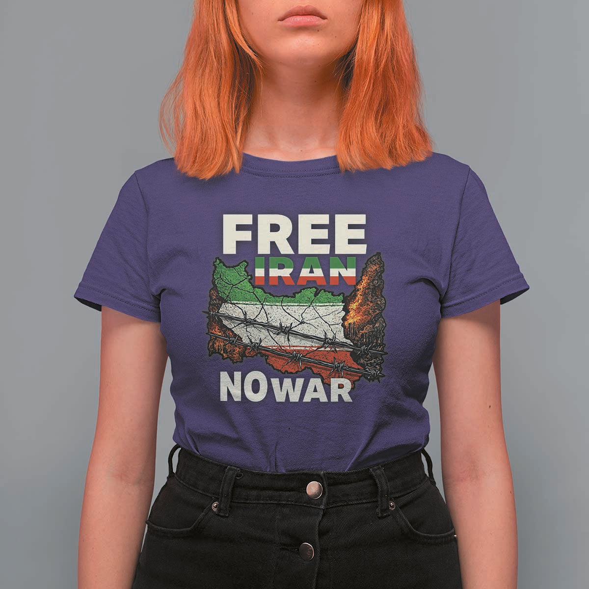 Free Iran No War Protest Graphic T Shirt For Women Barbed Wire Freedom Human Rights Solidarity