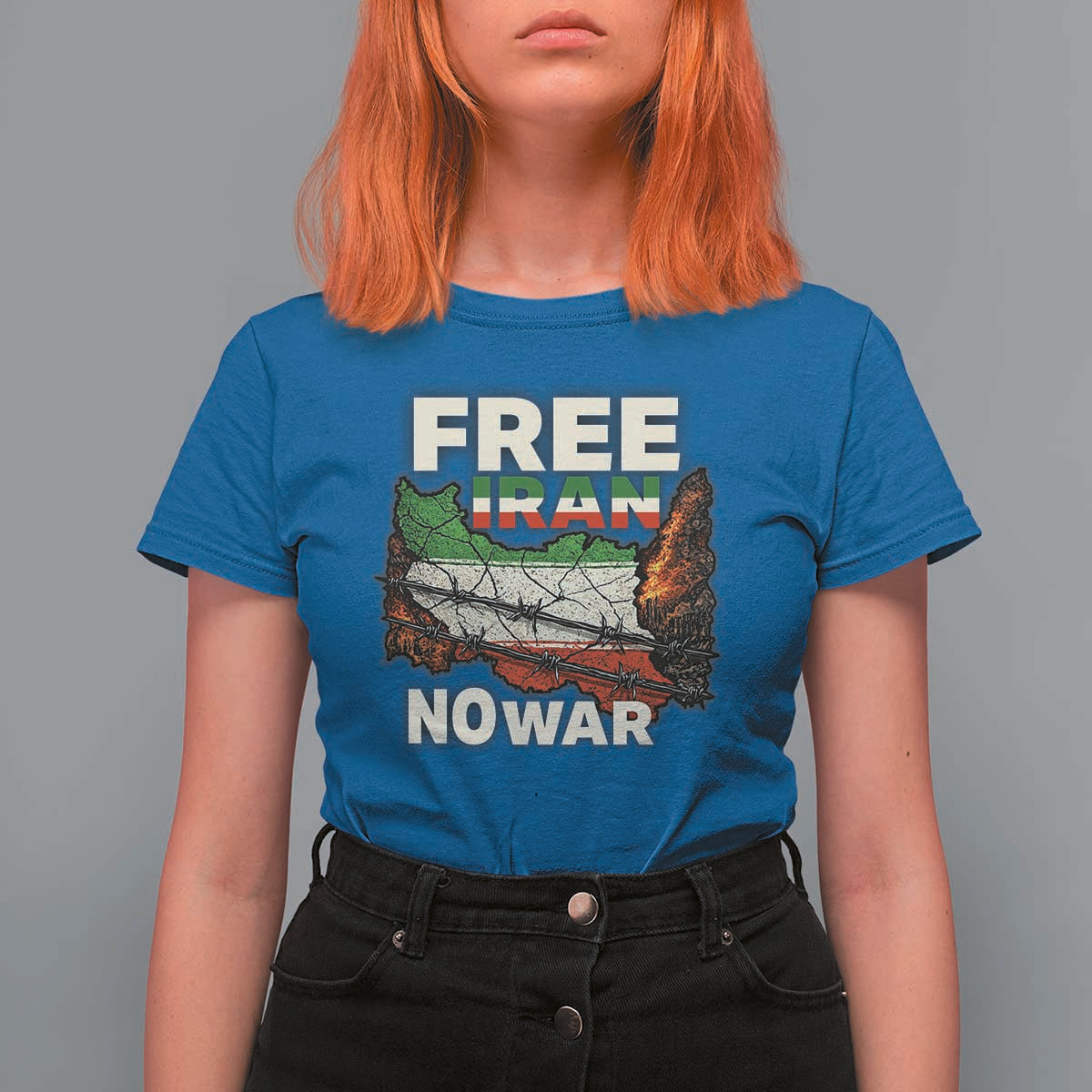 Free Iran No War Protest Graphic T Shirt For Women Barbed Wire Freedom Human Rights Solidarity