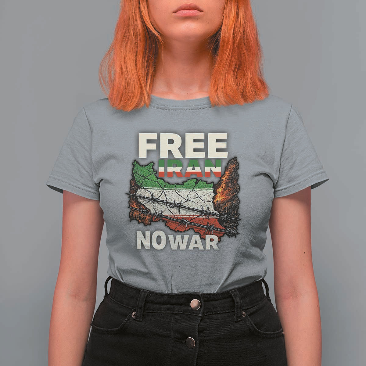 Free Iran No War Protest Graphic T Shirt For Women Barbed Wire Freedom Human Rights Solidarity