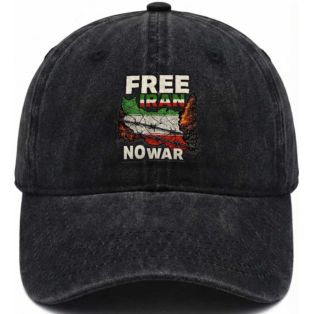 Free Iran No War Protest Graphic Washed Cotton Baseball Cap Barbed Wire Freedom Human Rights Solidarity