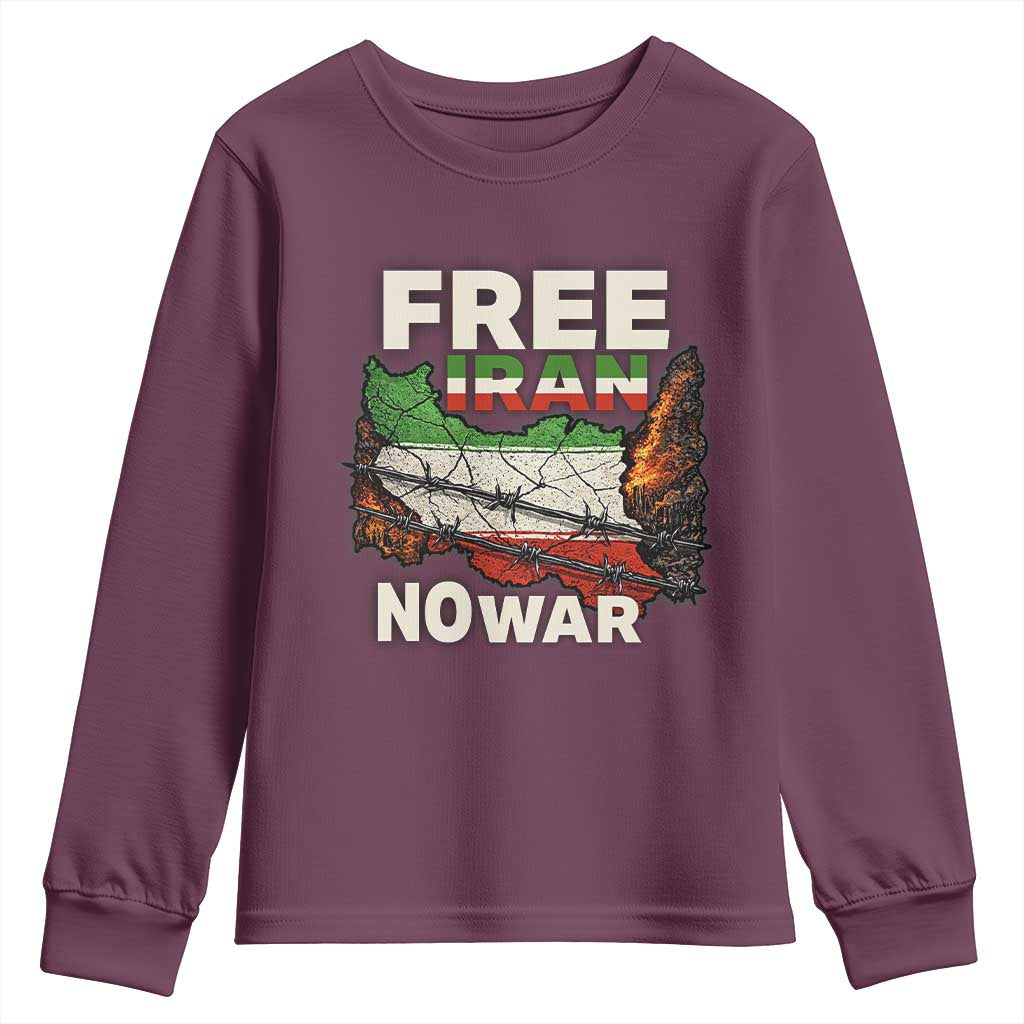 Free Iran No War Protest Graphic Youth Sweatshirt Barbed Wire Freedom Human Rights Solidarity