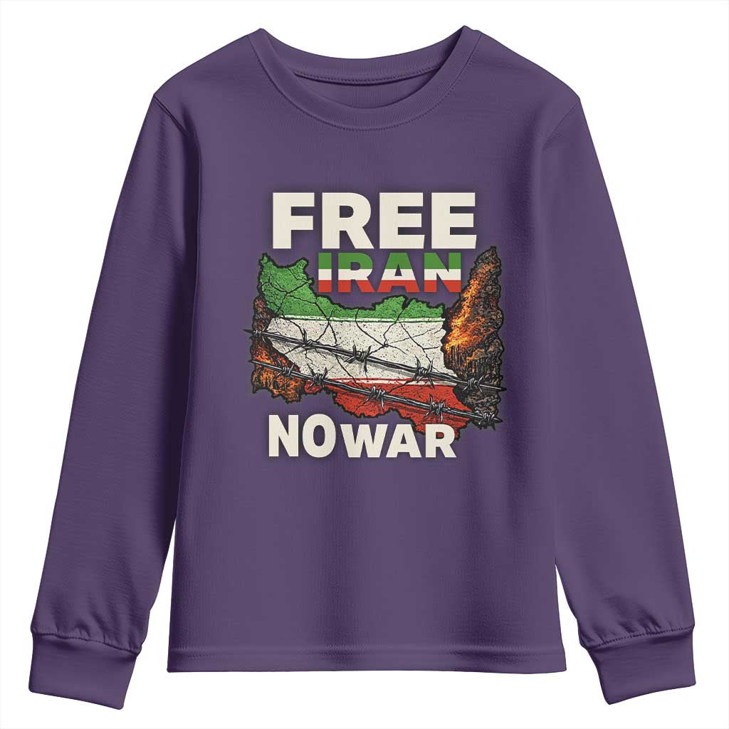 Free Iran No War Protest Graphic Youth Sweatshirt Barbed Wire Freedom Human Rights Solidarity