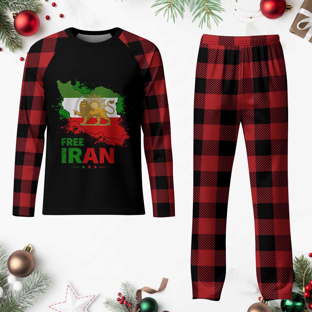 Free Iran Lion And Sun Map Graphic Plaid Pajama Set Persian Heritage Freedom Support
