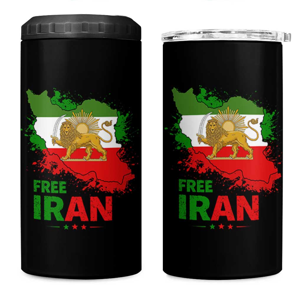 Free Iran Lion And Sun Map Graphic 4 in 1 Can Cooler Tumbler Persian Heritage Freedom Support