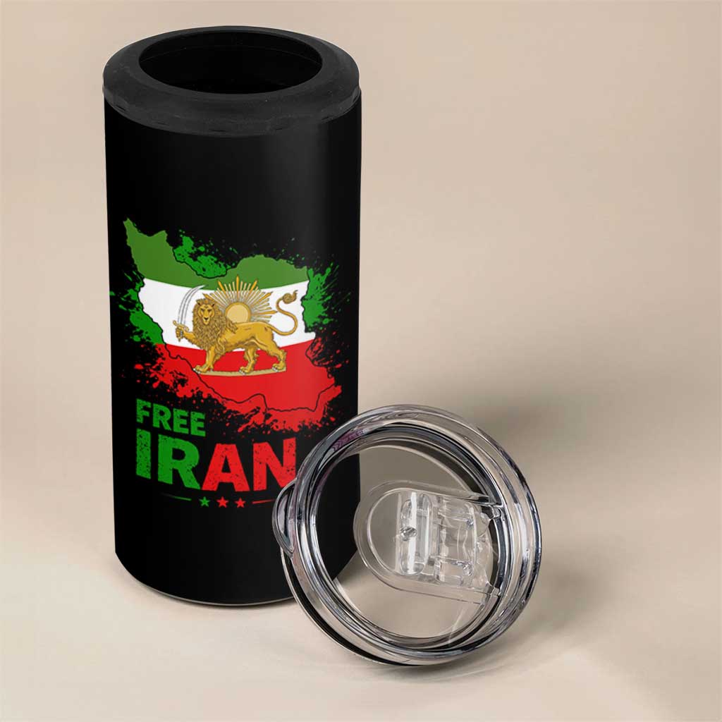 Free Iran Lion And Sun Map Graphic 4 in 1 Can Cooler Tumbler Persian Heritage Freedom Support