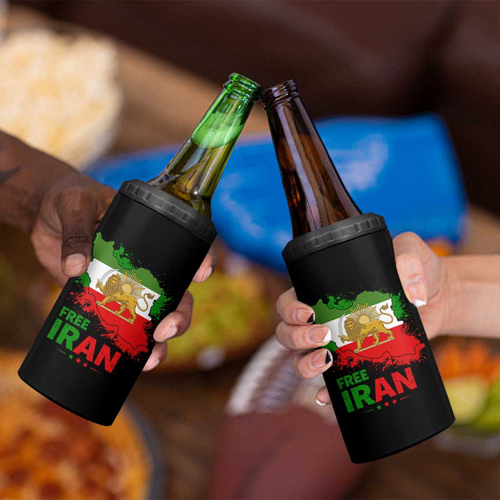 Free Iran Lion And Sun Map Graphic 4 in 1 Can Cooler Tumbler Persian Heritage Freedom Support