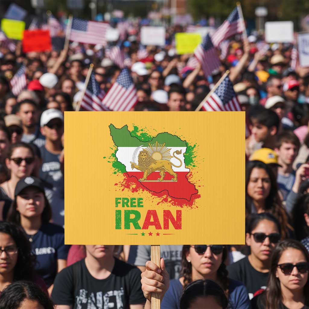 Free Iran Lion And Sun Map Graphic Protest Sign Persian Heritage Freedom Support