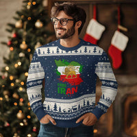 Free Iran Lion And Sun Map Graphic Ugly Christmas Sweater Persian Heritage Freedom Support