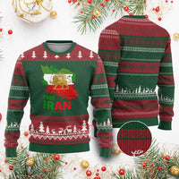 Free Iran Lion And Sun Map Graphic Ugly Christmas Sweater Persian Heritage Freedom Support