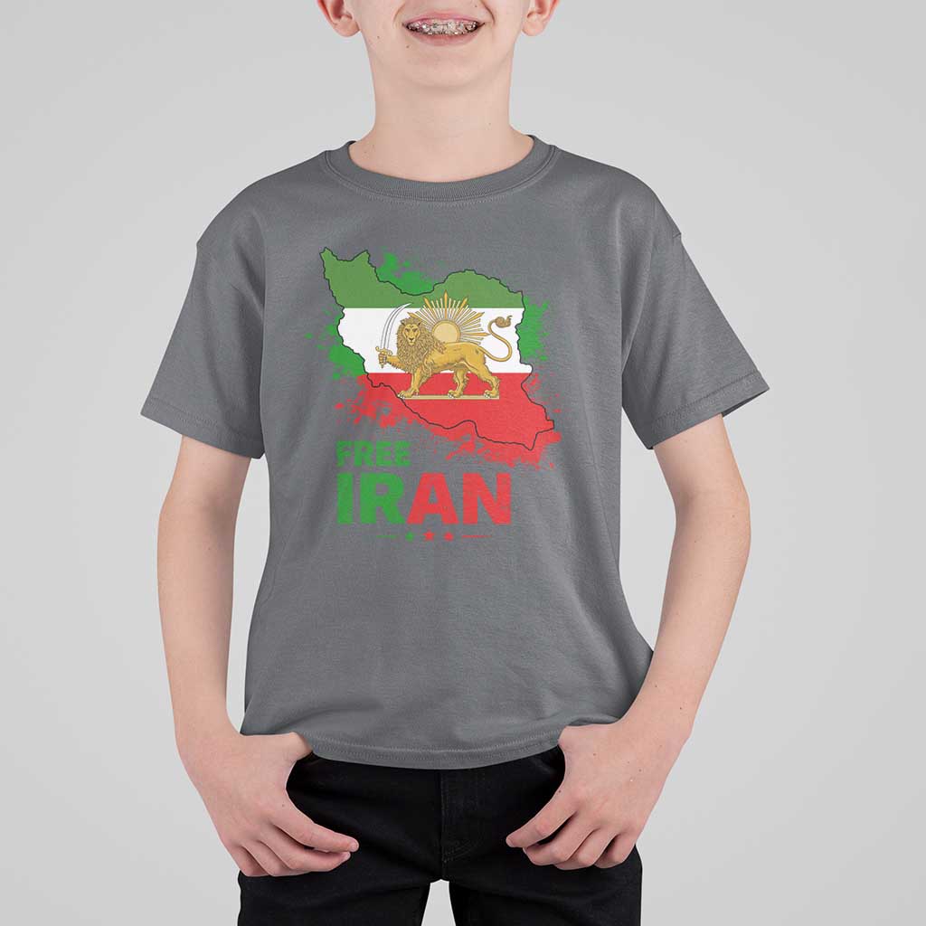 Free Iran Lion And Sun Map Graphic T Shirt For Kid Persian Heritage Freedom Support