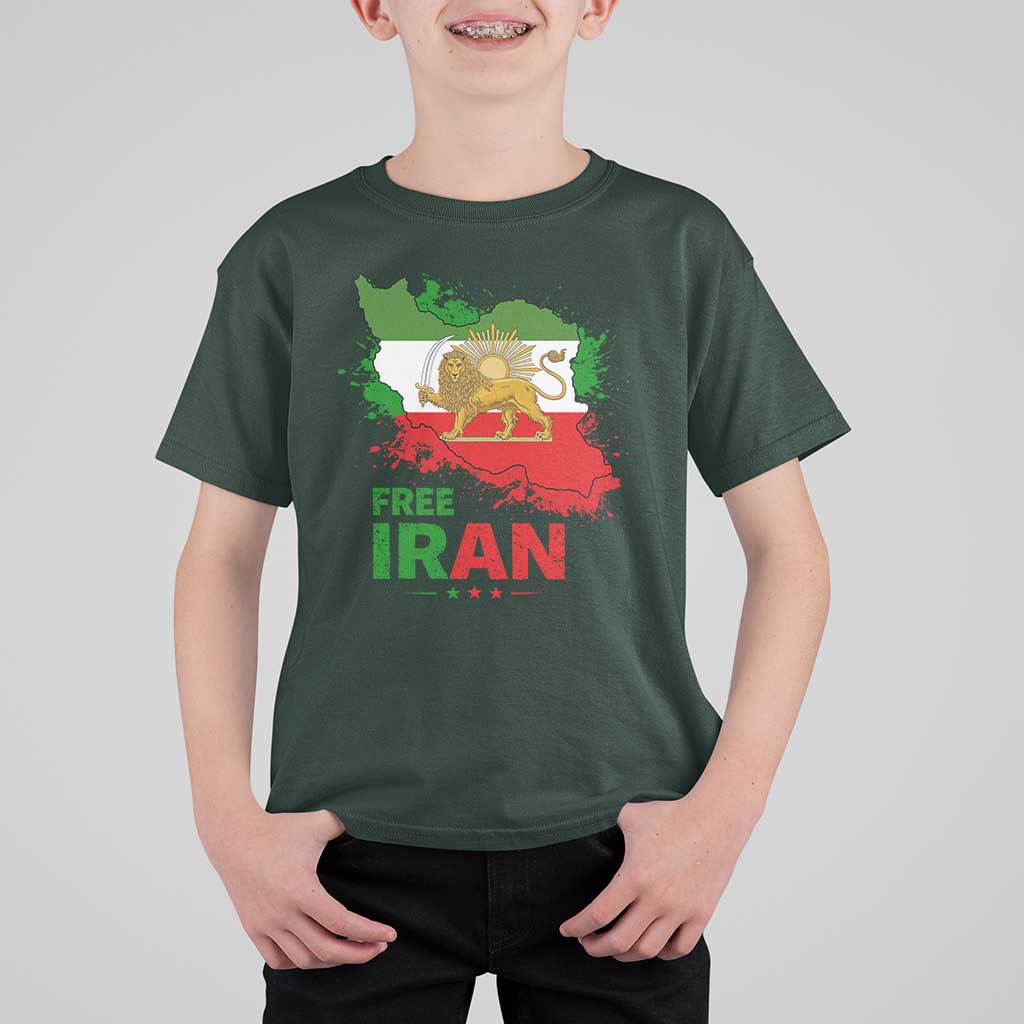 Free Iran Lion And Sun Map Graphic T Shirt For Kid Persian Heritage Freedom Support