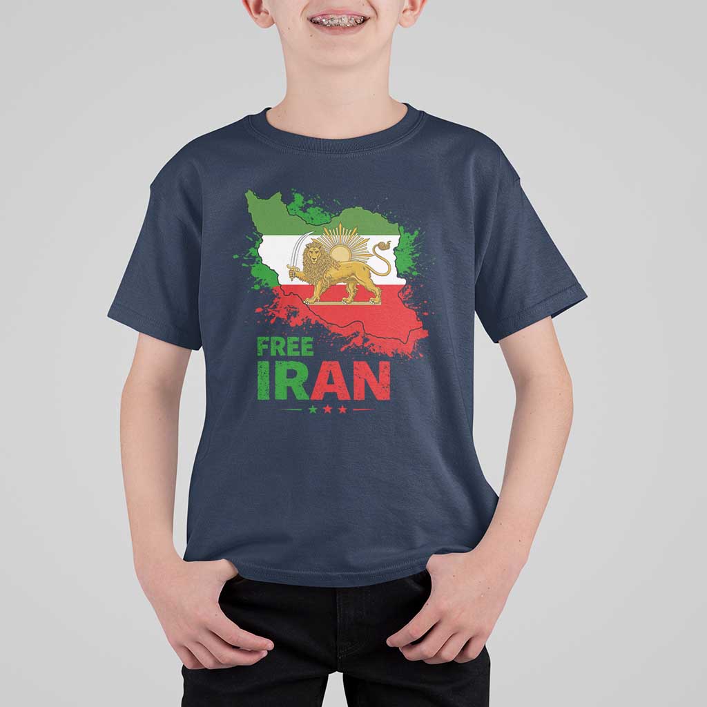 Free Iran Lion And Sun Map Graphic T Shirt For Kid Persian Heritage Freedom Support