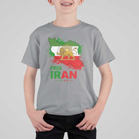 Free Iran Lion And Sun Map Graphic T Shirt For Kid Persian Heritage Freedom Support