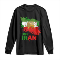 Free Iran Lion And Sun Map Graphic Long Sleeve Shirt Persian Heritage Freedom Support