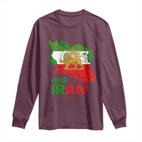 Free Iran Lion And Sun Map Graphic Long Sleeve Shirt Persian Heritage Freedom Support