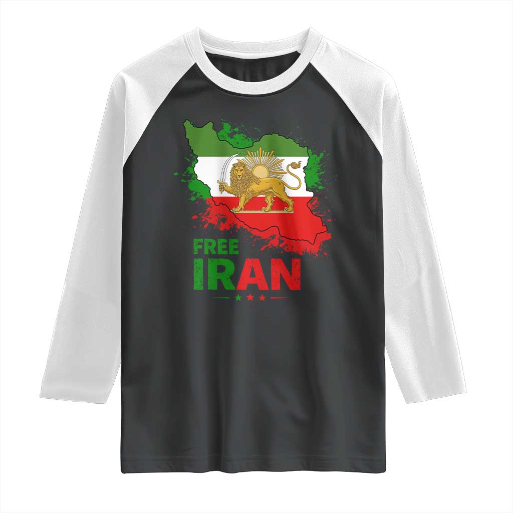 Free Iran Lion And Sun Map Graphic Raglan Shirt Persian Heritage Freedom Support