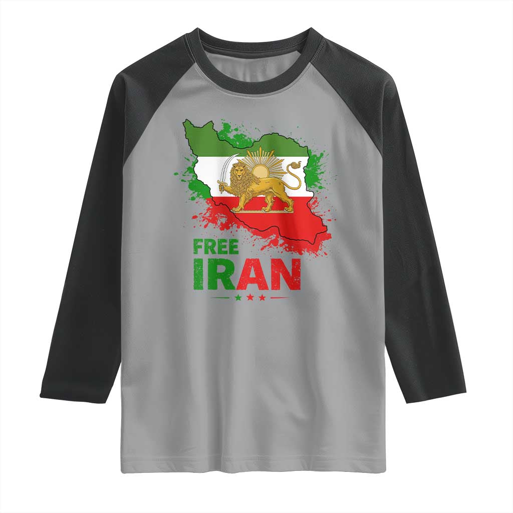 Free Iran Lion And Sun Map Graphic Raglan Shirt Persian Heritage Freedom Support
