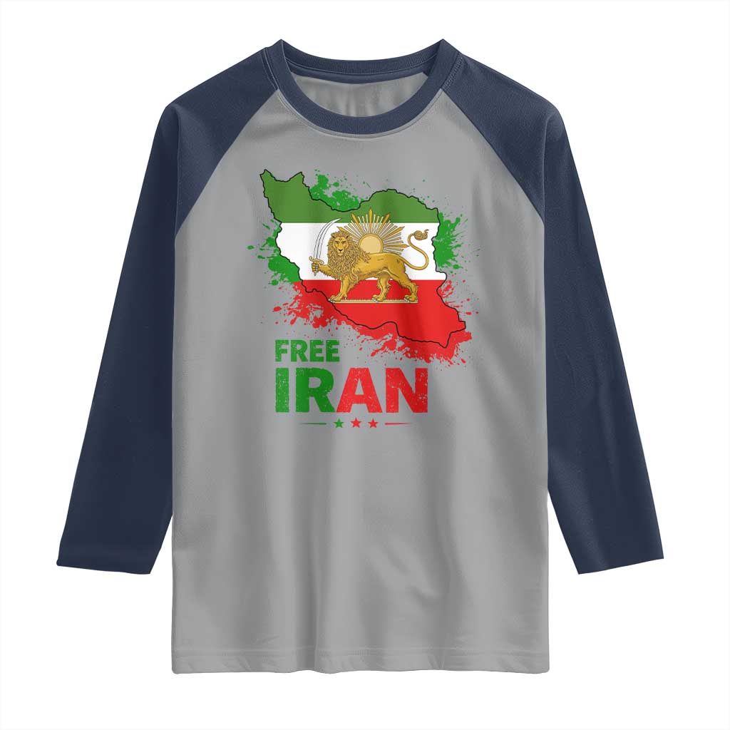 Free Iran Lion And Sun Map Graphic Raglan Shirt Persian Heritage Freedom Support