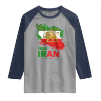 Free Iran Lion And Sun Map Graphic Raglan Shirt Persian Heritage Freedom Support