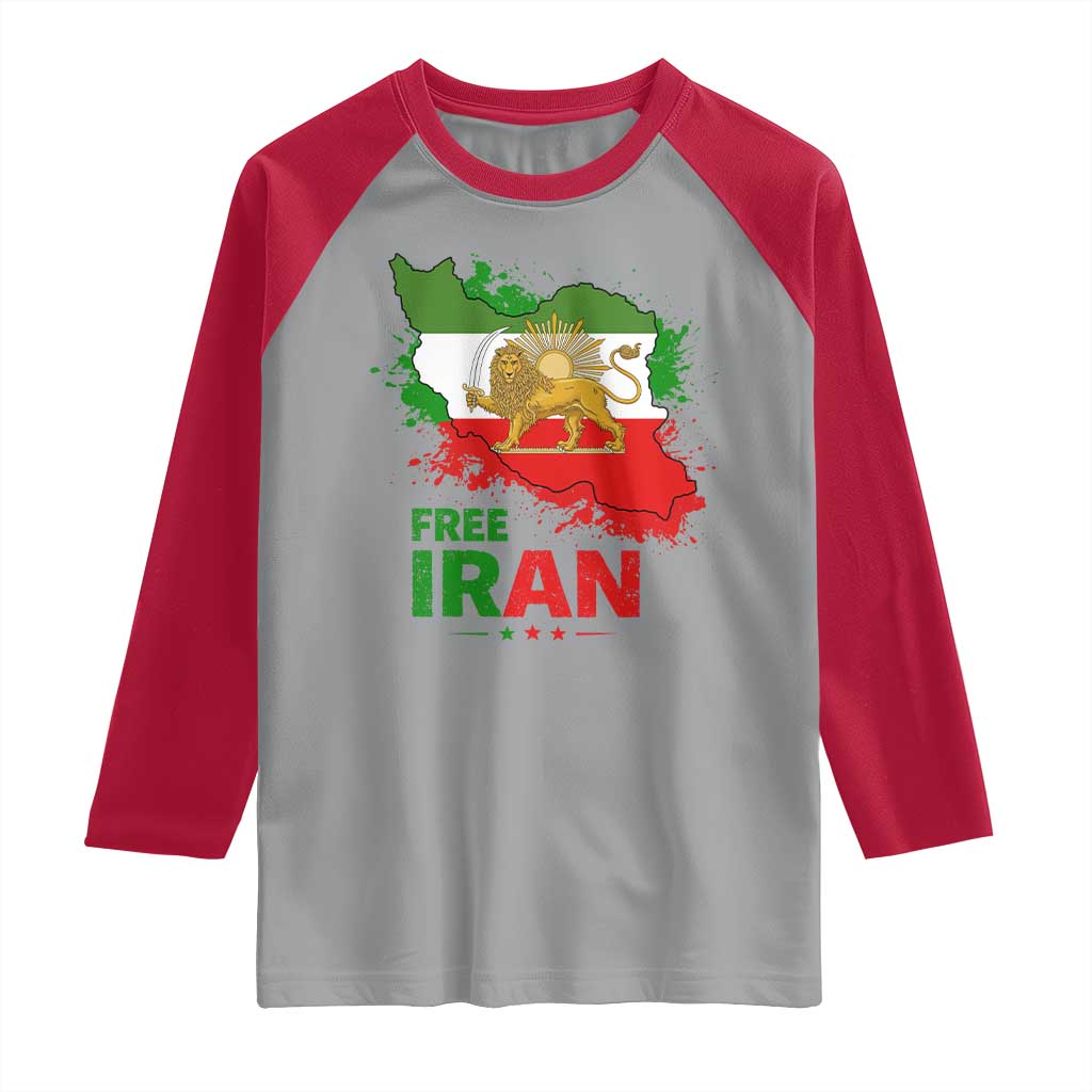 Free Iran Lion And Sun Map Graphic Raglan Shirt Persian Heritage Freedom Support