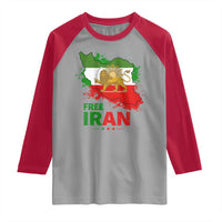 Free Iran Lion And Sun Map Graphic Raglan Shirt Persian Heritage Freedom Support