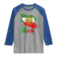Free Iran Lion And Sun Map Graphic Raglan Shirt Persian Heritage Freedom Support