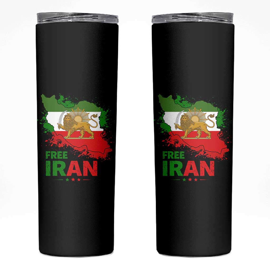 Free Iran Lion And Sun Map Graphic Skinny Tumbler Persian Heritage Freedom Support