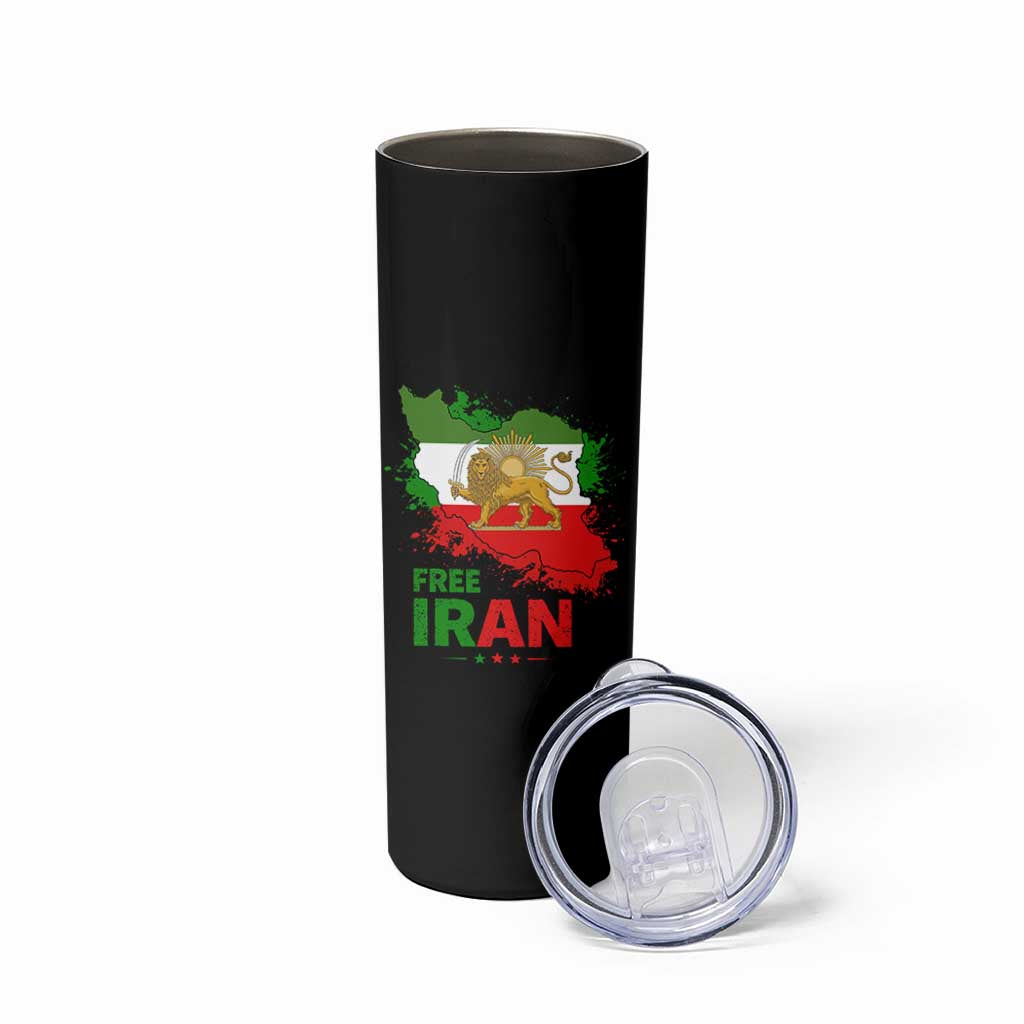 Free Iran Lion And Sun Map Graphic Skinny Tumbler Persian Heritage Freedom Support