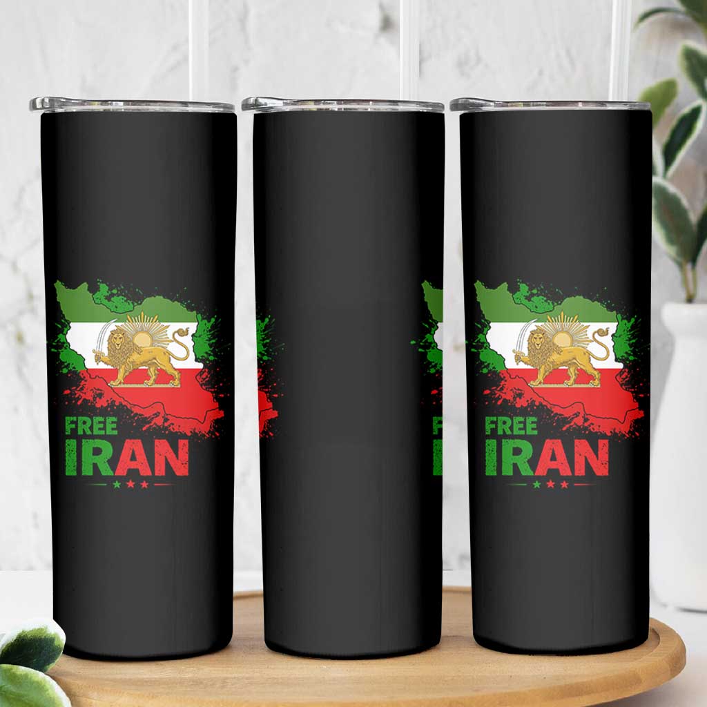 Free Iran Lion And Sun Map Graphic Skinny Tumbler Persian Heritage Freedom Support