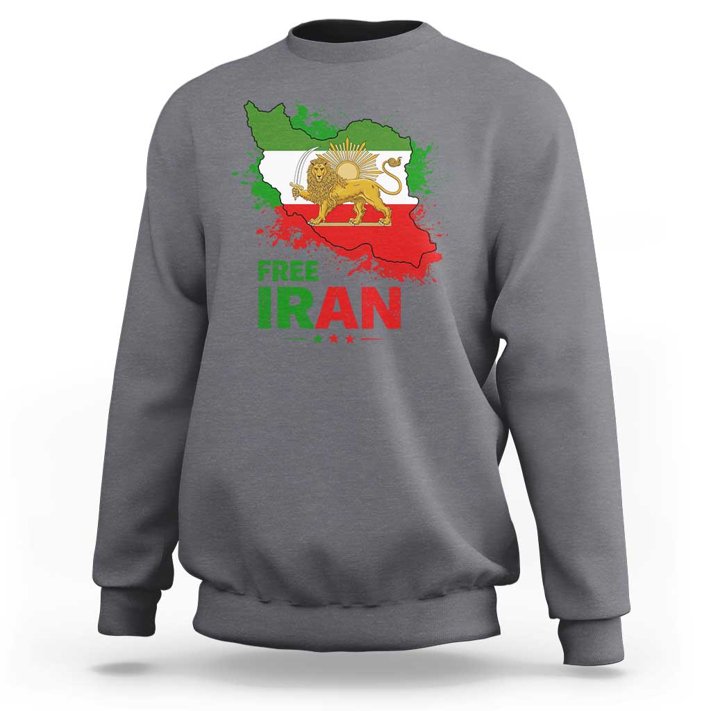 Free Iran Lion And Sun Map Graphic Sweatshirt Persian Heritage Freedom Support