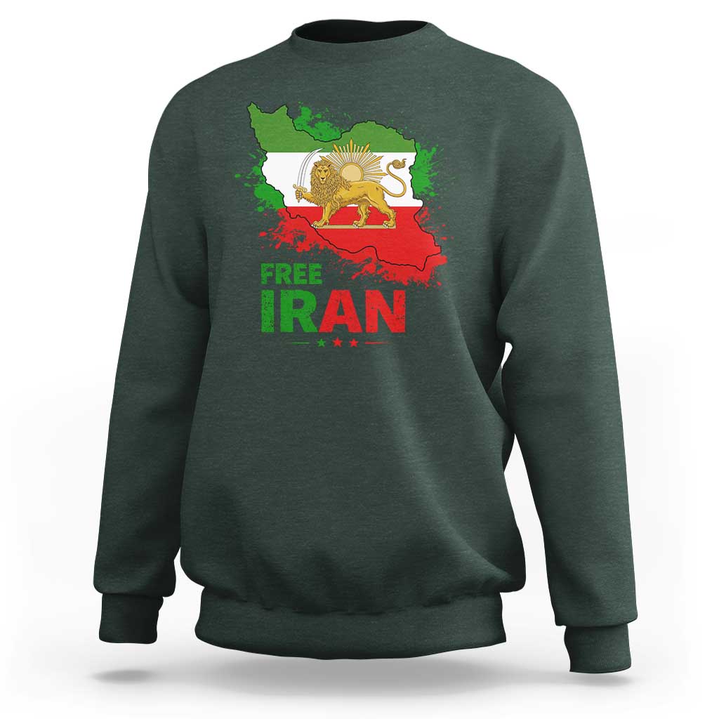 Free Iran Lion And Sun Map Graphic Sweatshirt Persian Heritage Freedom Support