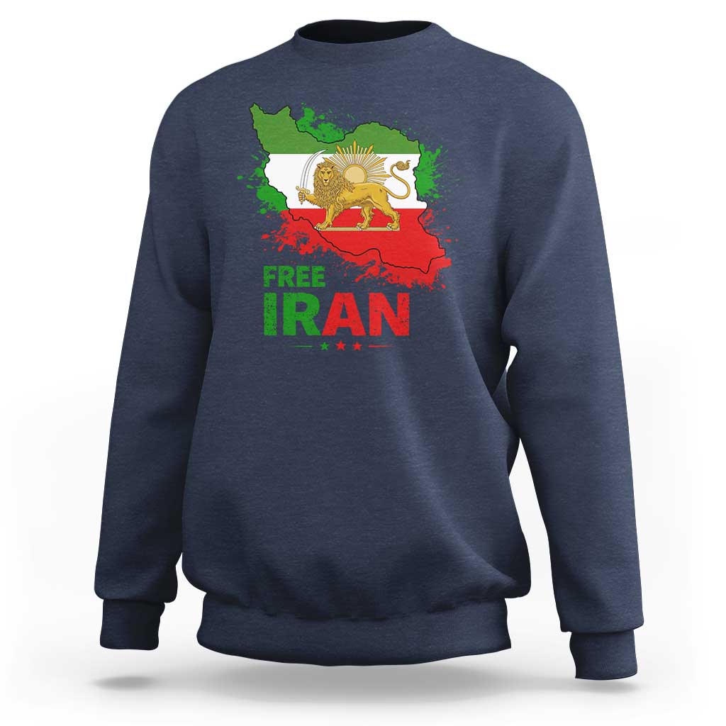 Free Iran Lion And Sun Map Graphic Sweatshirt Persian Heritage Freedom Support