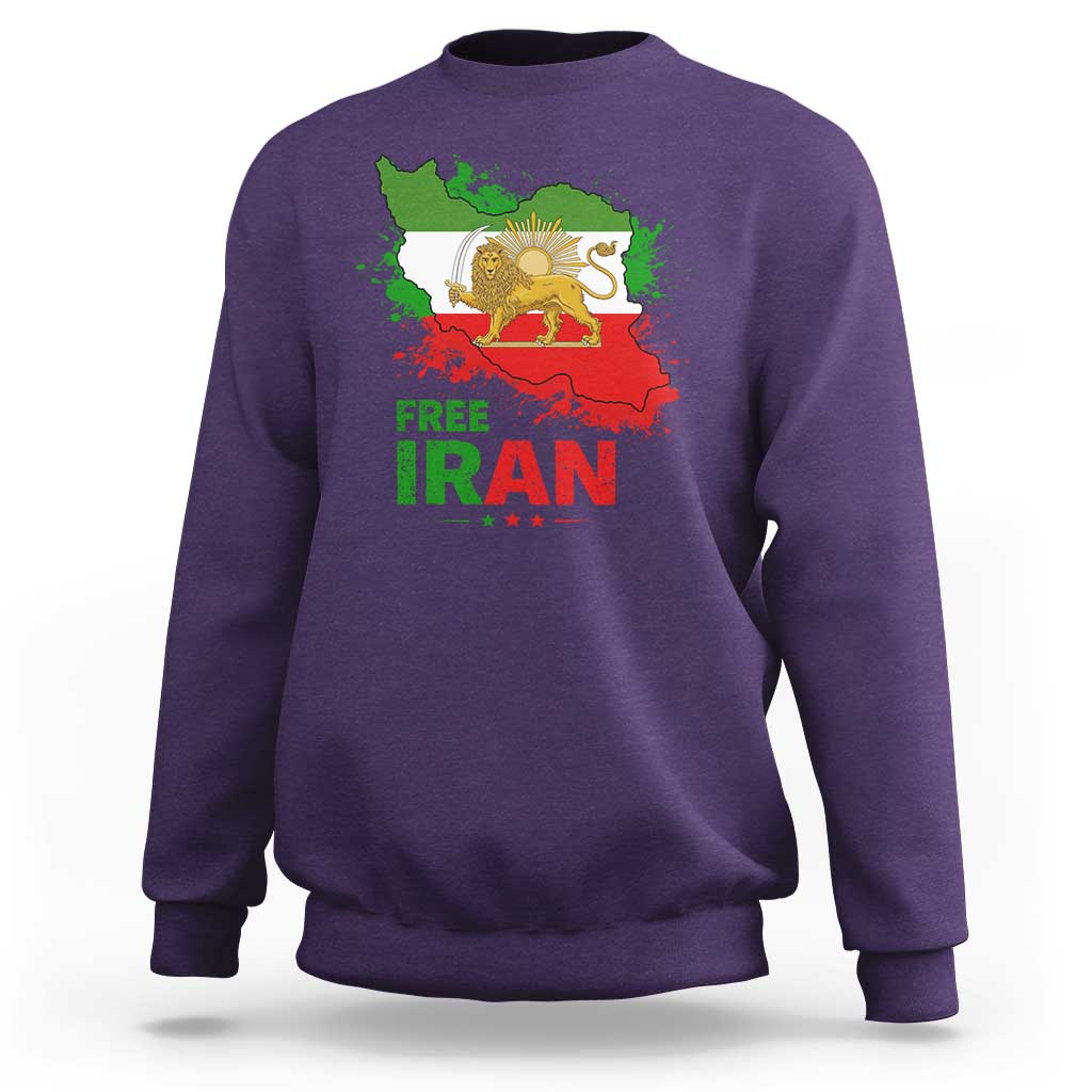 Free Iran Lion And Sun Map Graphic Sweatshirt Persian Heritage Freedom Support