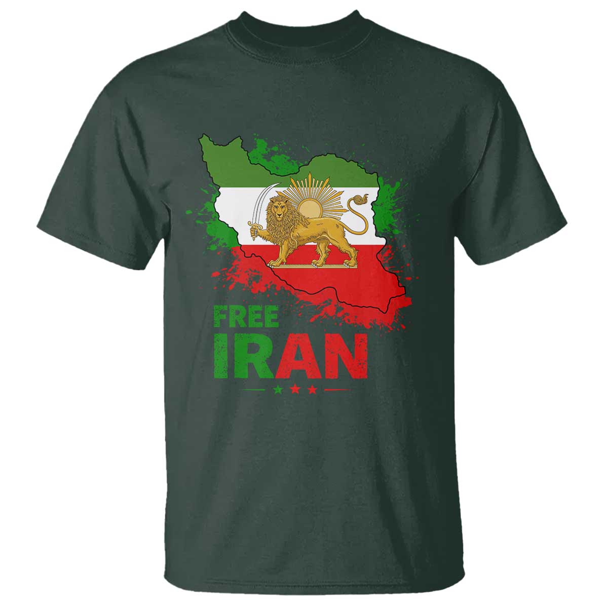 Free Iran Lion And Sun Map Graphic T Shirt Persian Heritage Freedom Support