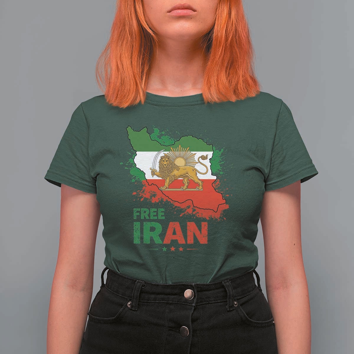Free Iran Lion And Sun Map Graphic T Shirt For Women Persian Heritage Freedom Support
