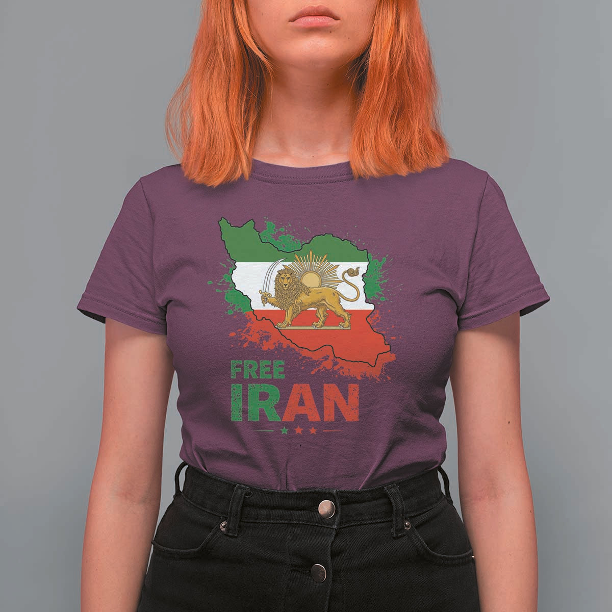 Free Iran Lion And Sun Map Graphic T Shirt For Women Persian Heritage Freedom Support