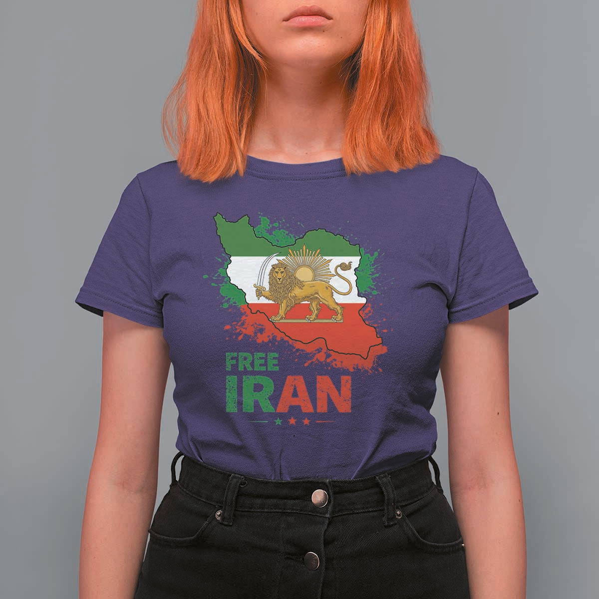 Free Iran Lion And Sun Map Graphic T Shirt For Women Persian Heritage Freedom Support