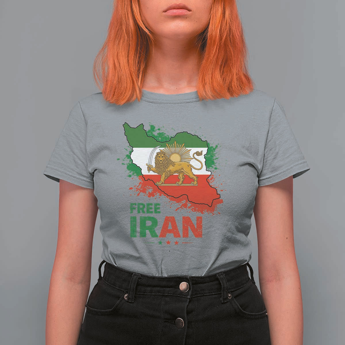 Free Iran Lion And Sun Map Graphic T Shirt For Women Persian Heritage Freedom Support