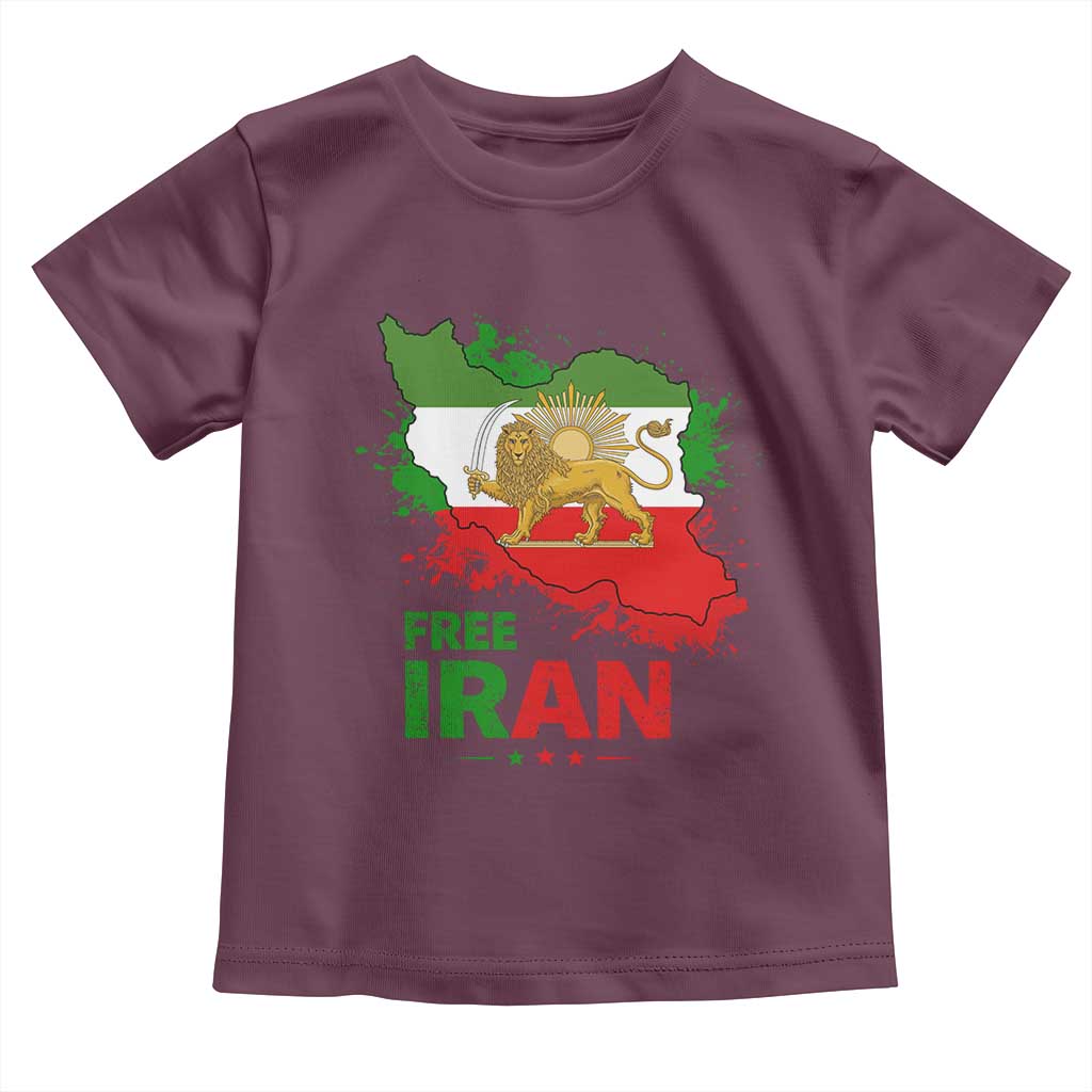 Free Iran Lion And Sun Map Graphic Toddler T Shirt Persian Heritage Freedom Support