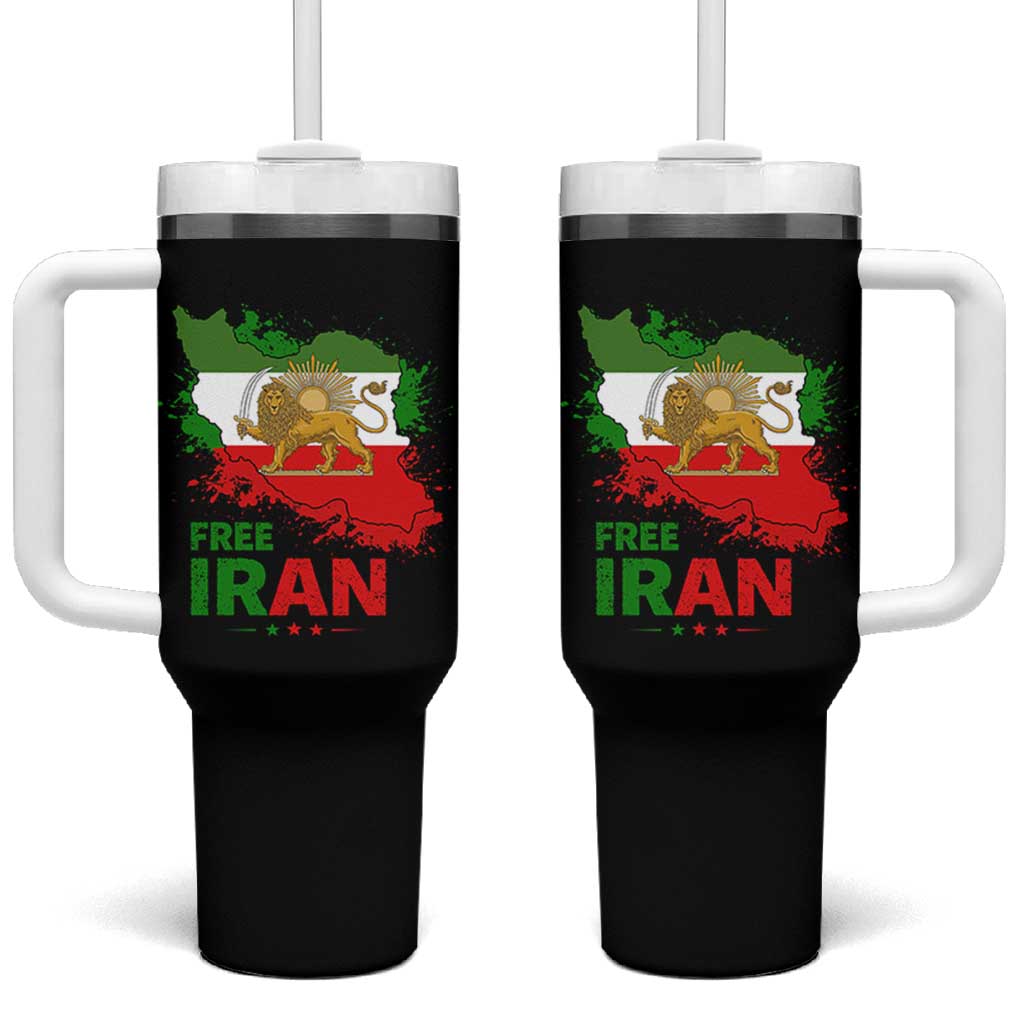 Free Iran Lion And Sun Map Graphic Tumbler With Handle Persian Heritage Freedom Support