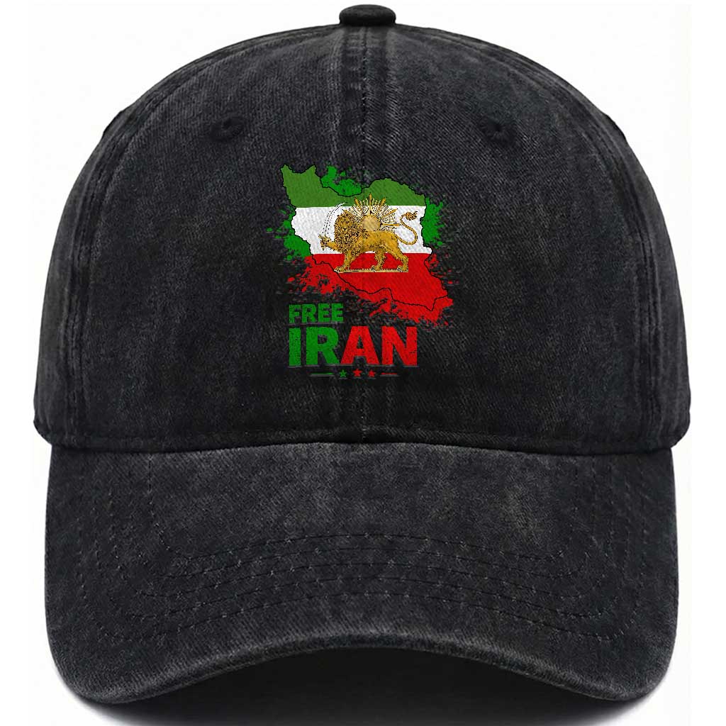 Free Iran Lion And Sun Map Graphic Washed Cotton Baseball Cap Persian Heritage Freedom Support