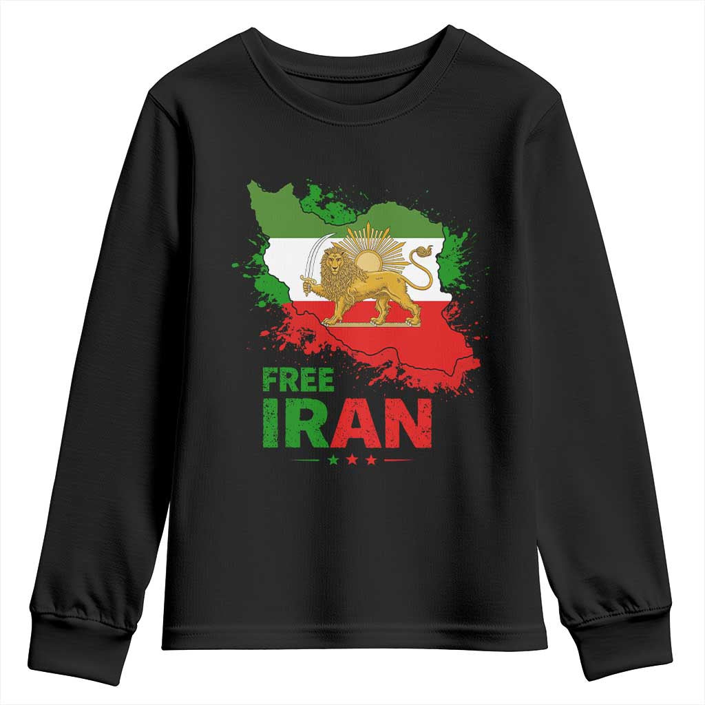 Free Iran Lion And Sun Map Graphic Youth Sweatshirt Persian Heritage Freedom Support