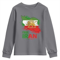 Free Iran Lion And Sun Map Graphic Youth Sweatshirt Persian Heritage Freedom Support