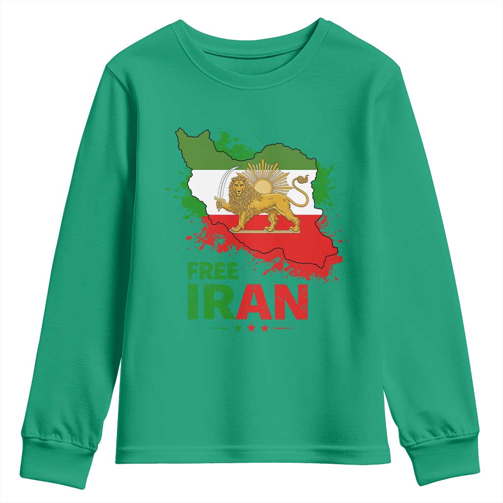 Free Iran Lion And Sun Map Graphic Youth Sweatshirt Persian Heritage Freedom Support
