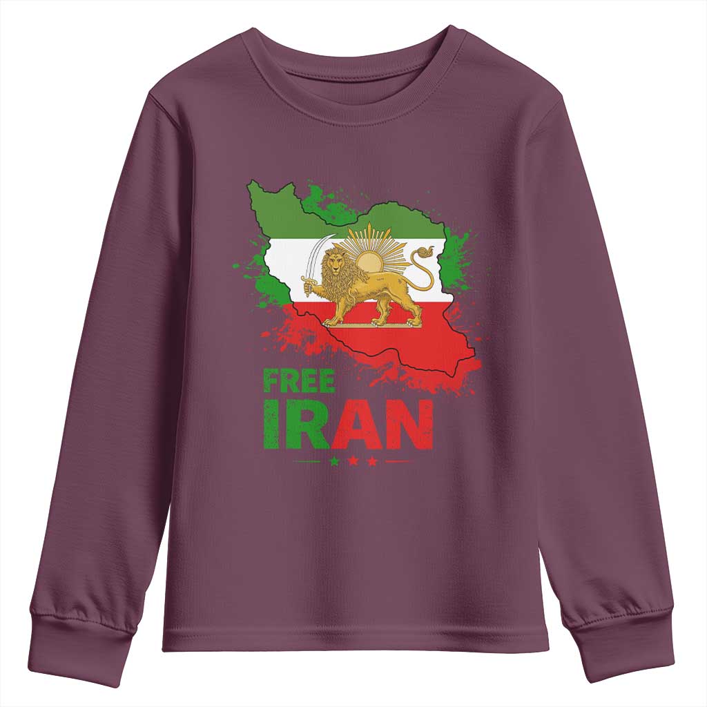 Free Iran Lion And Sun Map Graphic Youth Sweatshirt Persian Heritage Freedom Support