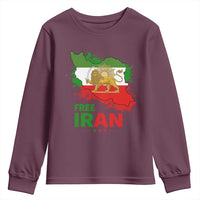 Free Iran Lion And Sun Map Graphic Youth Sweatshirt Persian Heritage Freedom Support