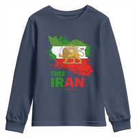 Free Iran Lion And Sun Map Graphic Youth Sweatshirt Persian Heritage Freedom Support