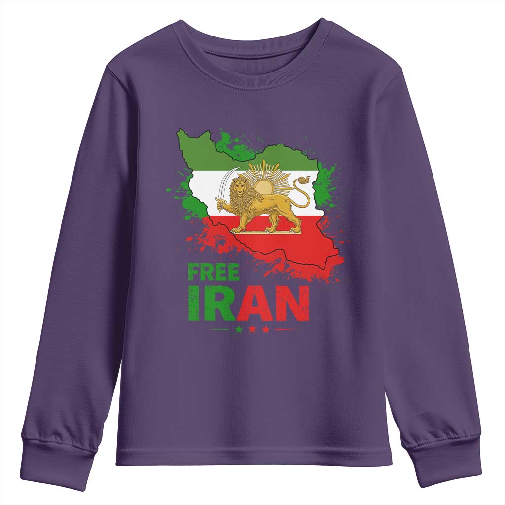 Free Iran Lion And Sun Map Graphic Youth Sweatshirt Persian Heritage Freedom Support